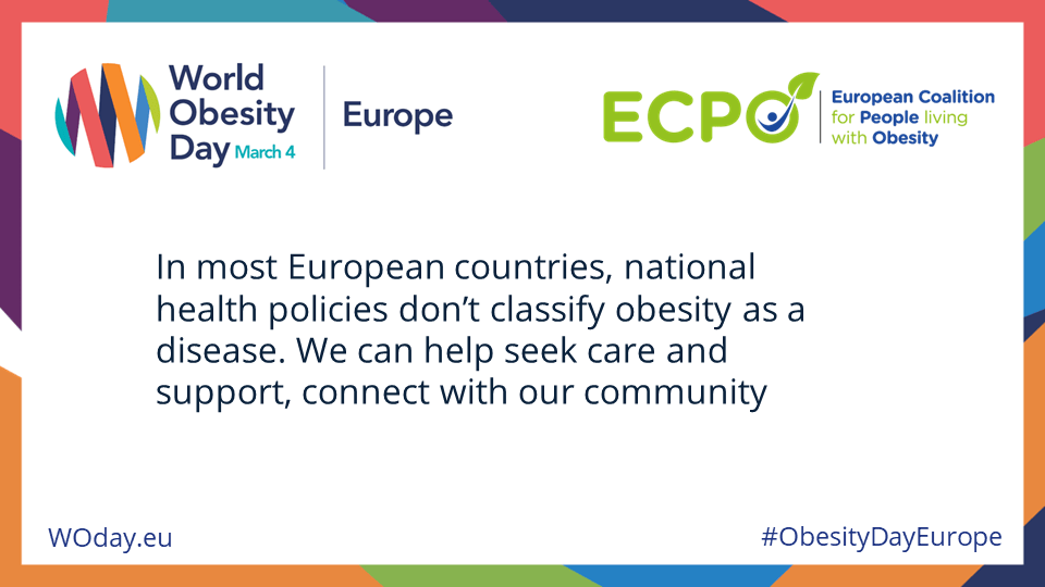 In most European countries, national health policies don't classify obesity as a disease. We can help seek care and support, connect with our community