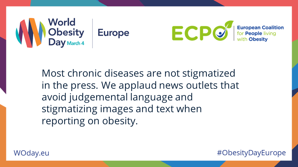 Most chronic diseases are not stigmatized in the press. We applaud news outlets that avoid judgemental language and stigmatizing images and text when reporting on obesity.