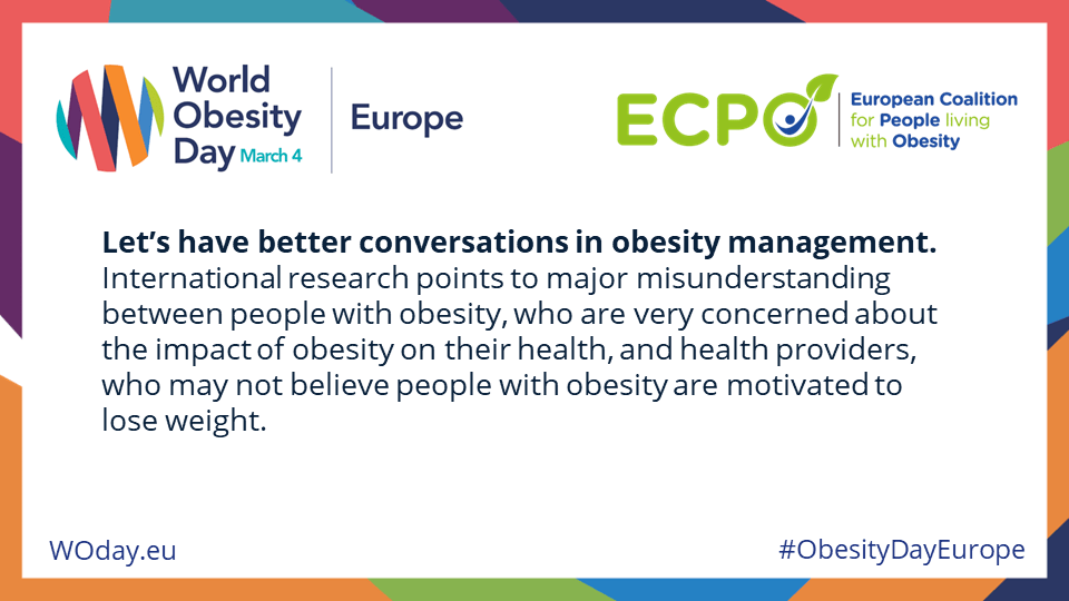 Let's have better conversations in obesity management. International research points to major misunderstanding between people with obesity, who are very concerned about the impact of obesity on their health, and health providers, who may not believe people with obesity are motivated to lose weight.