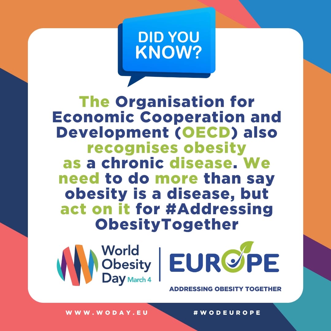 The Organisation for Economic Cooperation and Development (OECD) also recognises obesity as a chronic disease. We need to do more than say obesity is a disease, but act on it for #Addressing ObesityTogether The Organisation for Economic Cooperation and Development (OECD) also recognises obesity as a chronic disease. We need to do more than say obesity is a disease, but act on it for #Addressing ObesityTogether
