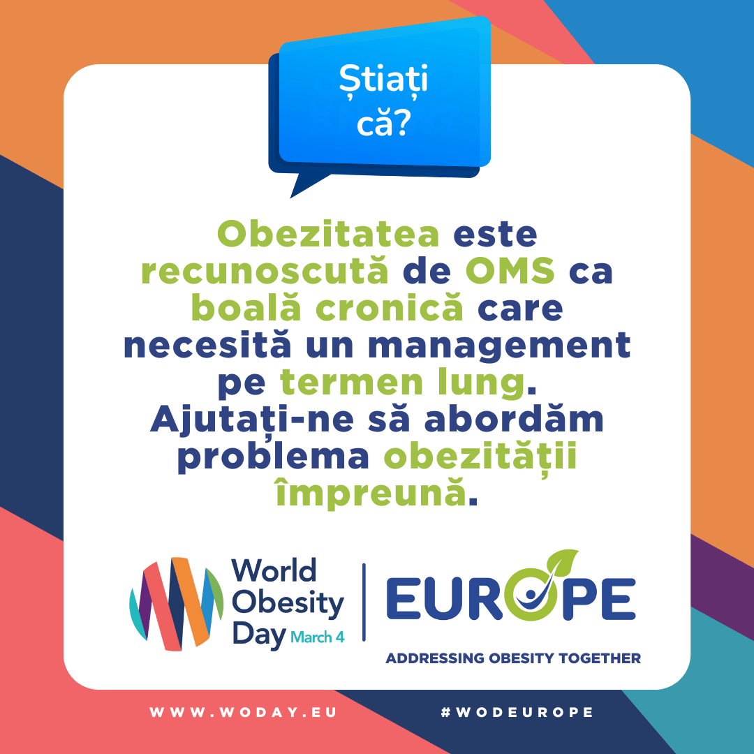 Obezitatea este recunoscuta de OMS ca boală cronică care necesit un management pe termen lung. Ajutati-ne sa abordam problema obezitatii impreuna.