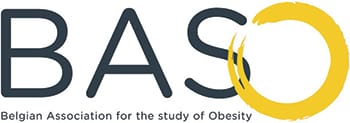 Logo of the Belgian Association for the Study of Obesity (BASO) with the letters "BASO" and a curved yellow line completing the "O.
