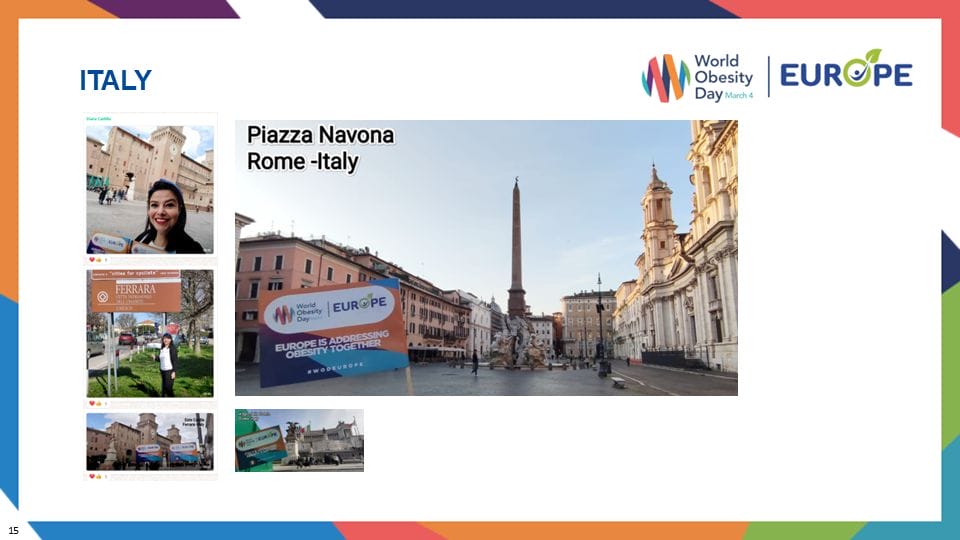 Collage featuring Piazza Navona in Rome, Italy, with World Obesity Day and EUrope branding.