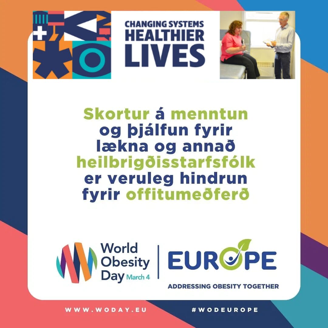 Infographic promoting World Obesity Day on March 4, highlighting the importance of healthcare training in obesity management.