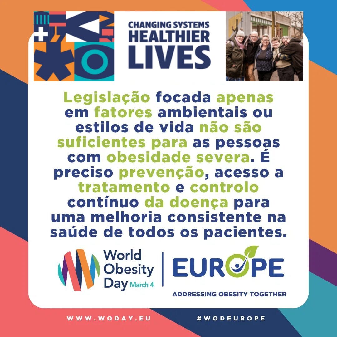 Promotional image for World Obesity Day with text discussing the importance of prevention and treatment for severe obesity. Includes event logos.